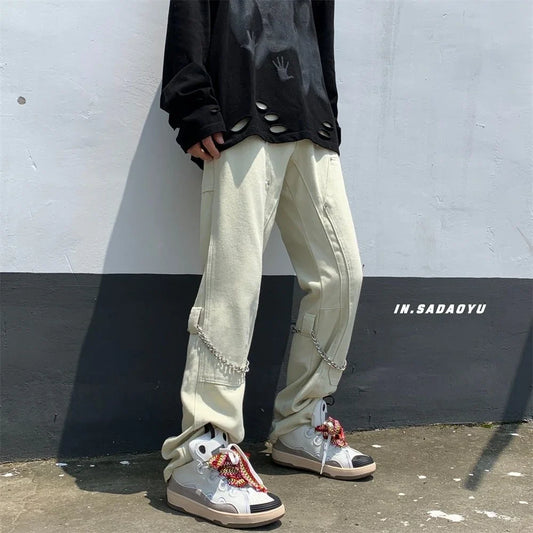 saferido Men's Send Chain American Fashion Slim Fit Casual Pants Cargo Hip Hop Trousers Military Style 3 Color Jogger Sweatpants M-2XL