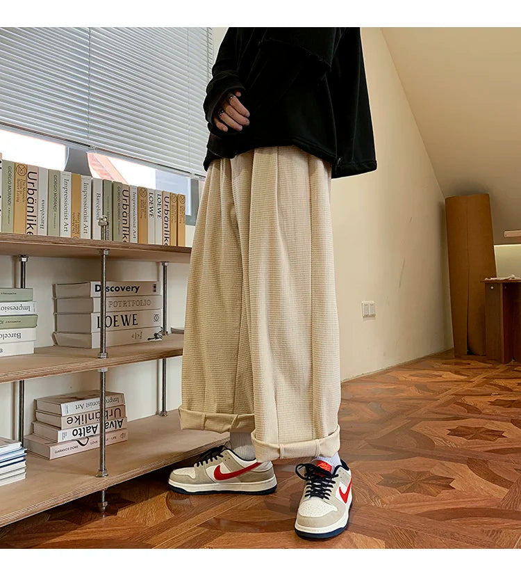 saferido Men's Fashion Trend Casual Pants Loose Cargo Vintage Wide Leg Pants Hip Hop Solid Color Oversized Popular Trousers M-2XL