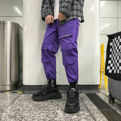 saferido Purple Men Cargo Pants Spring Loose Hip Hop Joggers Trousers Pockets Overalls Fashion Student Sweatpants Korean Male Streetwear