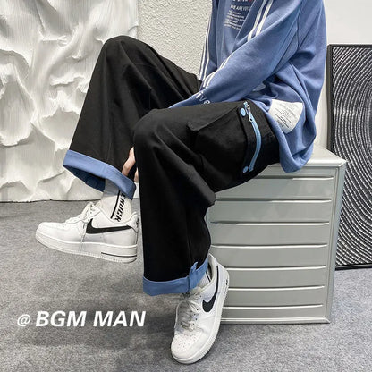 saferido Spring new cotton wide-leg men's pants with large pockets casual hip-hop overalls straight-leg pants for men   men pants mens