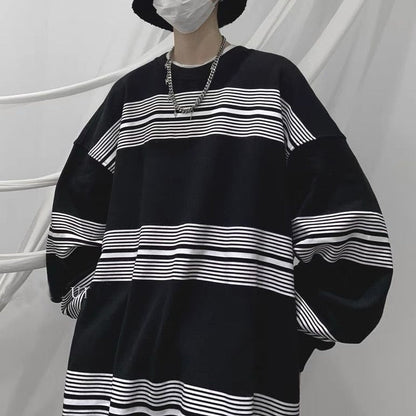 Spring Autumn Striped Y2K Harajuku Hip Hop Sweatshirts Man Oversized Casual Tops Long Sleeve Loose Pullover Streetwear Clothes