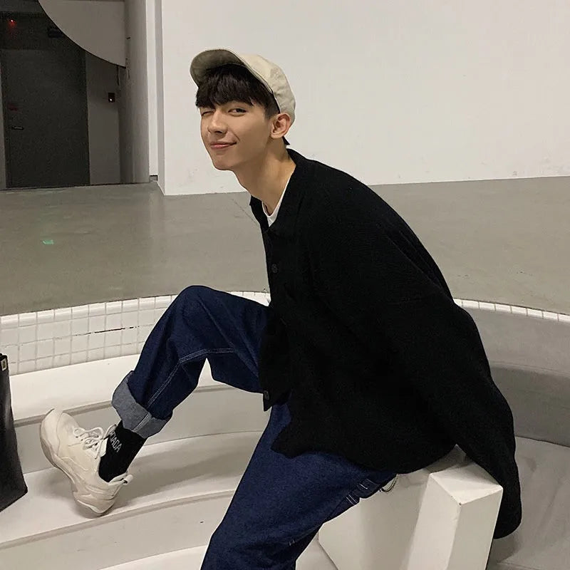 saferido Autumn Clothing Men's Knitted Luxury Cardigan Shirt Sweatercoat Casual Long Sleeve Solid Color Vintage Korean Knitwear 2024 New