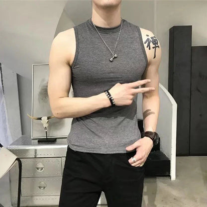 saferido Summer Vest Men's Trend Tight Stand Collar Sleeveless Sexy T-shirt Top American Slim Fitness Stretch I-word Vest Bottoming Shirt