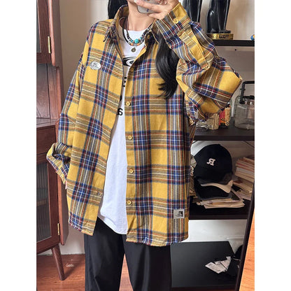 saferido Autumn Long Sleeved Shirt Men Oversized Fashion Retro Plaid Shirt Men Streetwear Korean Loose Casual Shirt Mens Vintage Shirts