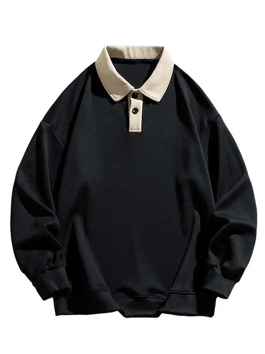 Hoodie for Men Polo Collar Sweatshirt Colorblock Streetwear Pullover Unisex Fall Winter Jumper Old Money Aesthetic Sweats