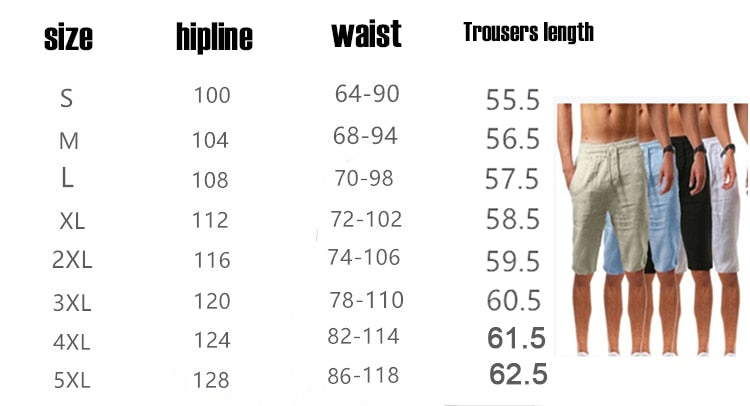 Men's Cotton Linen Pants Summer Solid Color Breathable Linen Trousers Male Casual Elastic Waist Fitness Pants Hip-Hop Streetwear