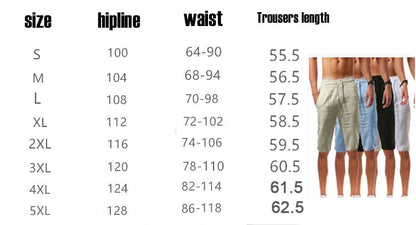 Men's Cotton Linen Pants Summer Solid Color Breathable Linen Trousers Male Casual Elastic Waist Fitness Pants Hip-Hop Streetwear
