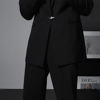 saferido Mens autumn British style retro metal buckle suit suit elegant slim, business temperament light luxury casual suit and trousers