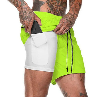 Gyms Fitness Shorts Men Summer Sportswear 2 In 1 Double-deck Compression Shorts Male Tracksuits Track Joggers Short Pants