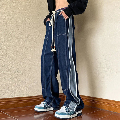 saferido Men's Jeans Aesthetic Trousers with Pockets Straight Man Cowboy Pants Wide Leg Free Shipping Korean Fashion Y2k Vintage Designer