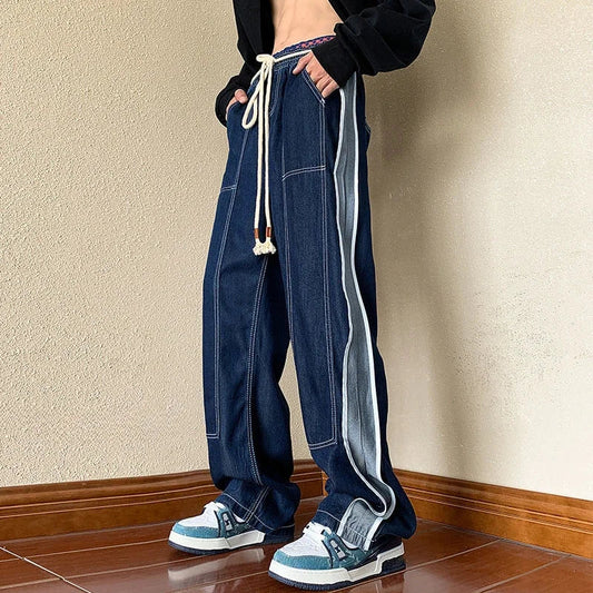 saferido Men's Jeans Aesthetic Trousers with Pockets Straight Man Cowboy Pants Wide Leg Free Shipping Korean Fashion Y2k Vintage Designer