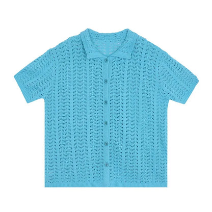 Men Korean Style Chic All-match Hollow Out Half Sleeves Streetwear Breathable Popular Males Knitwear Unisex Hip Hop New