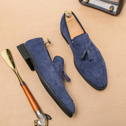 saferido Men's Loafers Brand Suede Leather Shoes Vintage Slip-on Classic Casual Men Driving Shoes Wedding Male Dress Shoes Tassel pointed