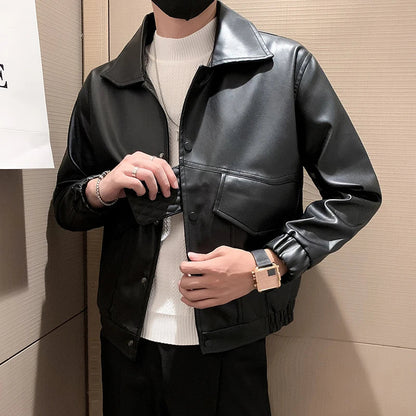 saferido Black White PU Jackets Men Spring Autumn Leather Jacket Coat Male Fashion Casual Motor Biker PU Leather Coat Big Size 3XL-M
