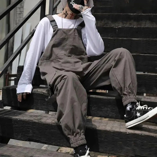 saferido Spring And Autumn Mens Casual High Quality Overalls American High Street Hip-Hop Fashion Solid Color Amei Khaji Overalls