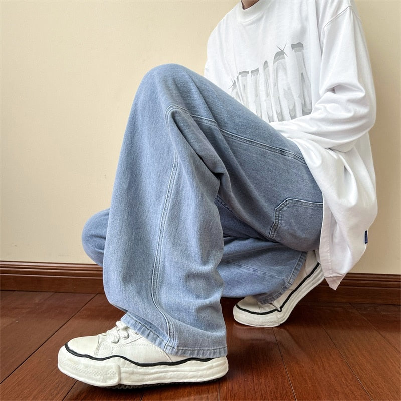 Blue Jeans Men Ankle length Jeans Male Straight Denim Pants Men New Streetwear Baggy Jeans Ins Washed Denim Pants Black Clothes
