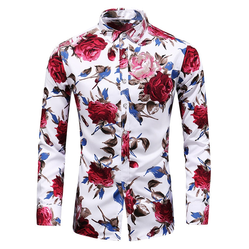 Hot Sale  Fashion Flower Printed Men's Shirt Casual Plus Size Long Sleeve Shirts Male Slim Fit Mens Office Shirt M-7XL