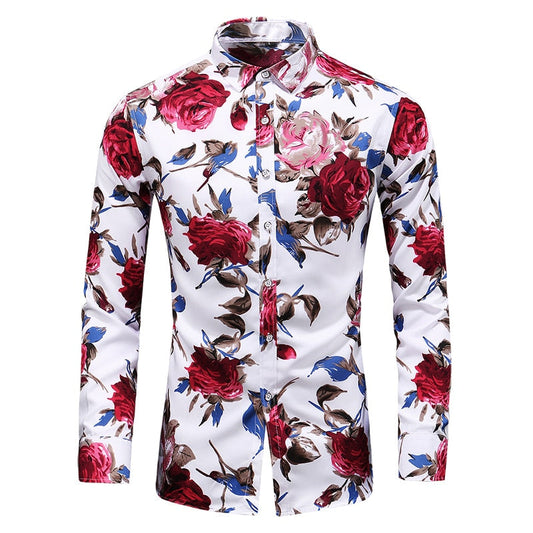 Hot Sale  Fashion Flower Printed Men's Shirt Casual Plus Size Long Sleeve Shirts Male Slim Fit Mens Office Shirt M-7XL