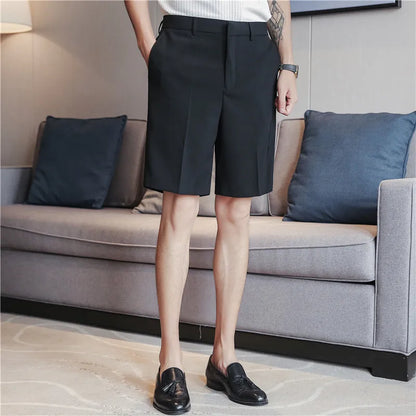 saferido British Style Men's Summer Business Leisure Shorts/Male Slim Fit Loose Suit Shorts/White Blue Black Plus Size S-2XL