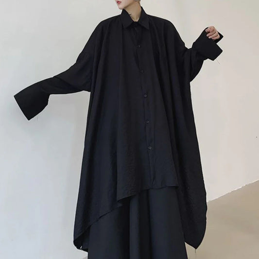 saferido Mens Harajuku Irregular Shirt 2024 Spring New Fashion Goth Handsome Loose Oversized Lapel Fashion Long Sleeve Cloak Unisex