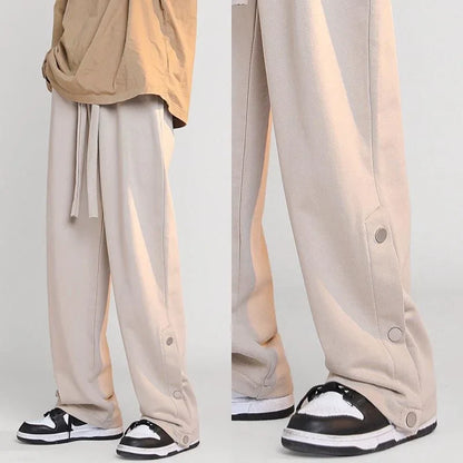 saferido Breasted Design Slit Men's Casual Pants Spring And Autumn Sports Wide-leg Trousers Four Seasons Solid Color Men's Work Pants