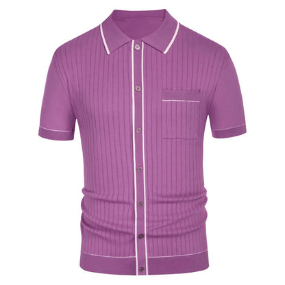 Men's Clothing Luxury Knitted Polo Shirt Casual Striped Button Down Solid Color Short Sleeve T-Shirt for Men Breathable M-3XL