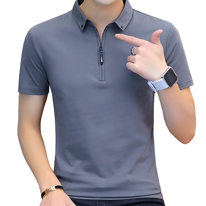 BROWON Summer Fashion  Mens Tshirts Summer Cotton T Shirt Men Short Sleeve Turn-down Collar Korean Style Men T Shirt