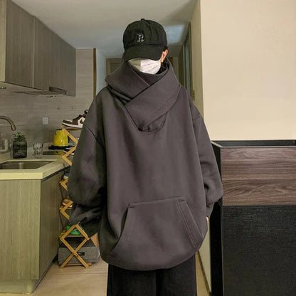 saferido Harajuku High Collar Loose Hoodie Spring Hip Hop Sweatshirt Hooded Baggy Fashion Streetwear Black/Gray Long Sleeve Men Hoodies