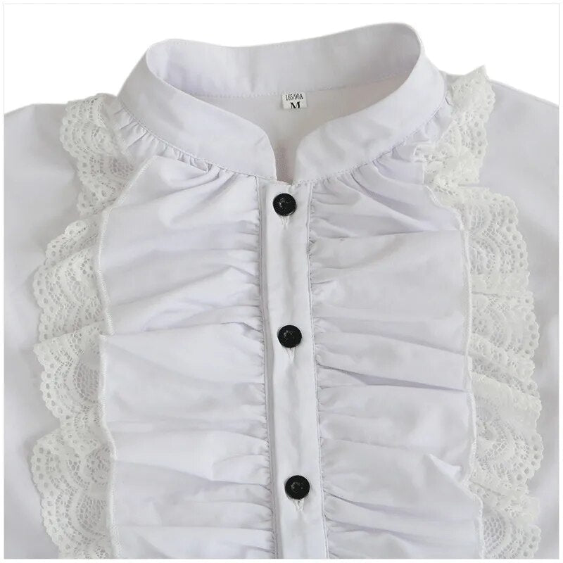 Men Pirate Shirt Vampire Renaissance Victorian Steampunk Gothic Ruffled Medieval Halloween Cosplay Costume Clothing Chemise Tops