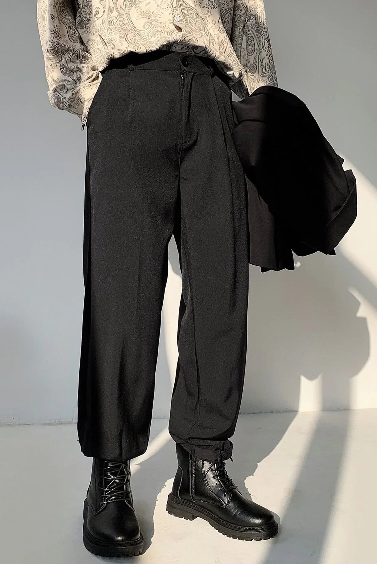 saferido Black White Suit Pants Men Loose Drape Sports Trousers Fashion Spring Summer Solid All-match Casual Loop Design Pants