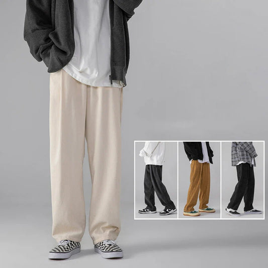 saferido Men's Corduroy Pants Trendy Brand Loose Straight Pants Korean Wide Leg Pants Couple Style Home Casual Pants Beige Black Brown