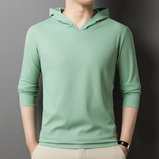 saferido Fashion Spring Autumn Thin Hoodies Men Pullover Sweatshirts Slim Hoodie Streetwear Mens Solid Color Casual Hooded Sweatshirts