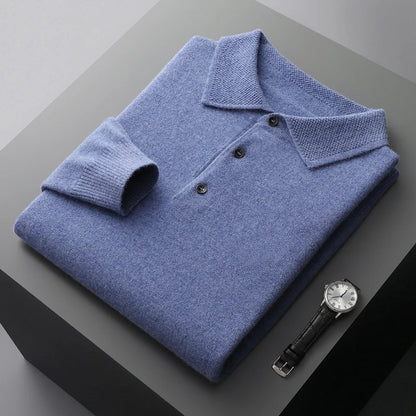men's lapel pullover long sleeve POLO neck sweater loose top business casual knit bottoming shirt