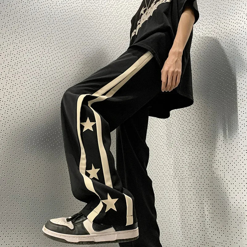 saferido Y2K Star Sweatpants Men Black Sports Pants Wide Leg Trousers Male Japanese Streetwear Hip Hop Graphic Loose Casual