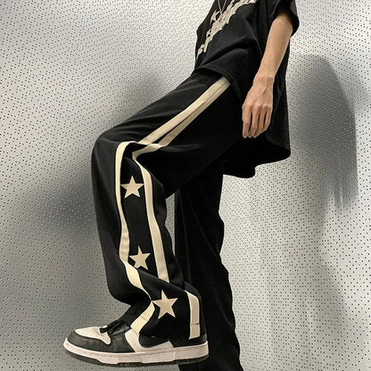 saferido Y2K Star Sweatpants Men Black Sports Pants Wide Leg Trousers Male Japanese Streetwear Hip Hop Graphic Loose Casual