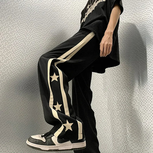 saferido Y2K Star Sweatpants Men Black Sports Pants Wide Leg Trousers Male Japanese Streetwear Hip Hop Graphic Loose Casual