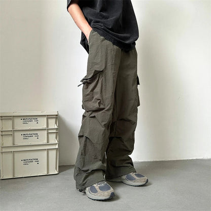 saferido Summer Thin Pants Men Fashion Pocket Cargo Pants Men Japanese Streetwear Hip-hop Loose Straight Pants Mens Oversized Trousers