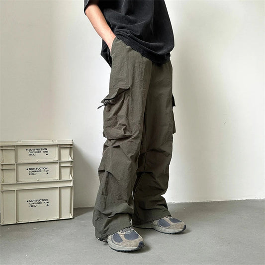 saferido Summer Thin Pants Men Fashion Pocket Cargo Pants Men Japanese Streetwear Hip-hop Loose Straight Pants Mens Oversized Trousers