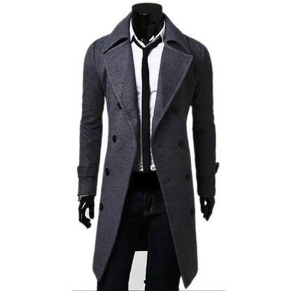 Men Double Breasted Trench Coat Autumn Winter Wool Blend High Quality Fashion Casual Slim Fit Solid Color Male Coat Jacket