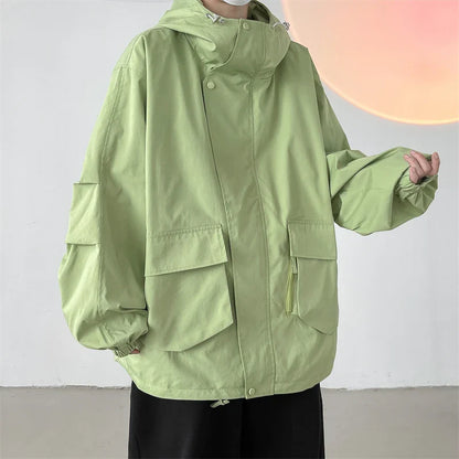 saferido Men's Korean Style Clothes Outerwear Loose Fitting Hooded Jackets Original Clothing Man Hoodie Men's Coats