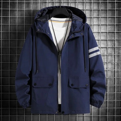 saferido Men's Jacket Spring Autumn Fashion Thin Hooded Jacket Street Retro Casual Coat with Pocket Sports Windbreaker