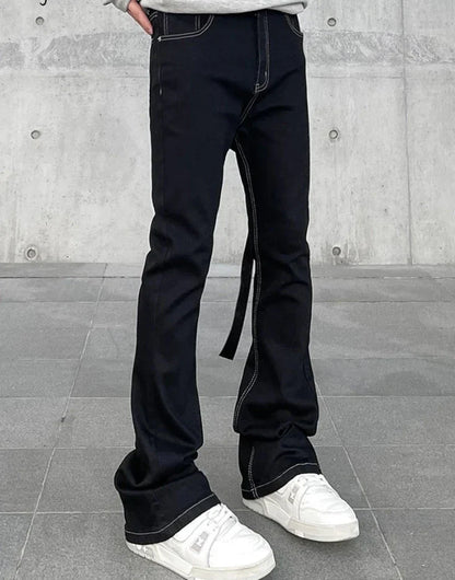 Jeans Men Vintage Ribbons Spring Autumn American Trendy Minimalist 90s Hip Hop Daily Flare Trousers Tender Boyfriends Style New
