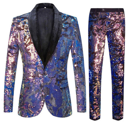 European Size (Blazer + Trousers) Men's Suit Fashion White Velvet Sequin Italian Style Wedding Wedding Groom Dress 2 Piece Set