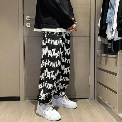 saferido Straight Thin Wide Baggy Men's Casual Pants Hippie Loose Summer Hip Hop Male Trousers Spandex Sale High Quality Harajuku Fashion