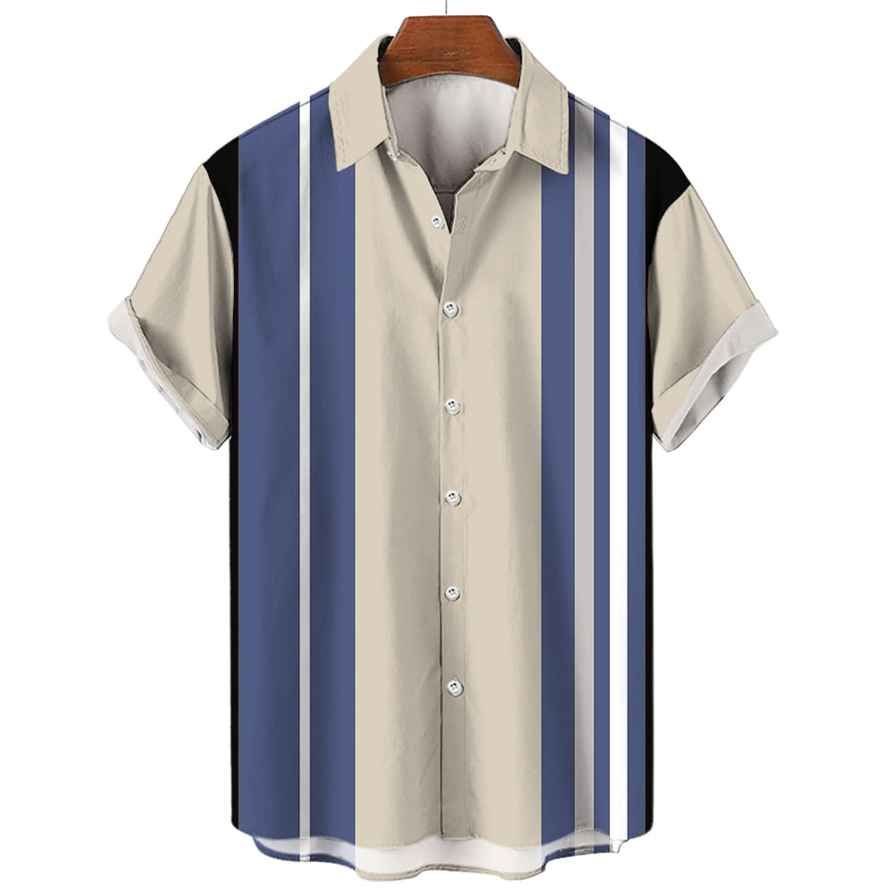 Mens Hawaiian Shirts Harajuku Summer Fashion Short Sleeve Button Stripe Print Loose Casual Beach Vacation Aloha Shirt Dazn Man