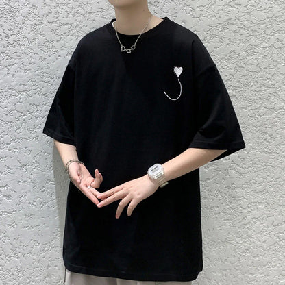 saferido Korean Style Summer Men's Short Sleeved Fashion T-shirt Loose Top Printing Cotton Clothes Tshirts Round Neck T Shirts M-2XL