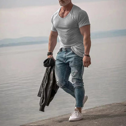Men T Shirt  Spring Summer Loose Crew Neck Short Sleeve Loose Pullover Tops Mens Casual Fashion Solid Color Tees Streetwear