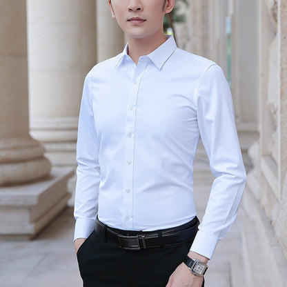 Size M-8XL Men Dress Shirts Long Sleeve Turn Down Collar Solid Color Business Work Shirt Slim Fit Anti-wrinkle Men Clothe
