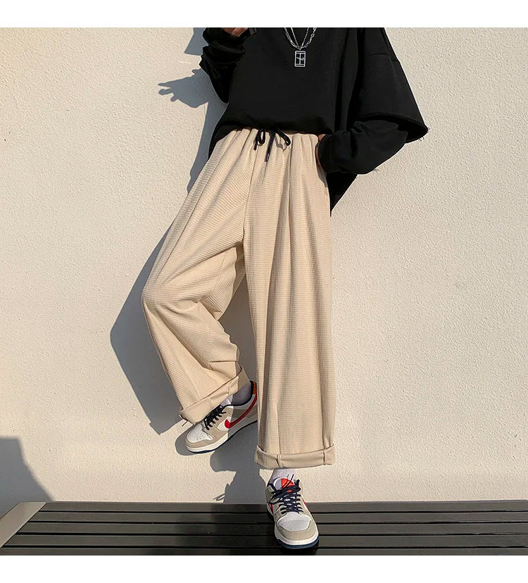 saferido Men's Fashion Trend Casual Pants Loose Cargo Vintage Wide Leg Pants Hip Hop Solid Color Oversized Popular Trousers M-2XL