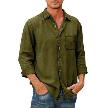 saferido Spring Autumn New Mens Denim Long Sleeve Button Down Pocket Shirt Retro Work Male Slim Fit Solid Color Casual Fashion Tops